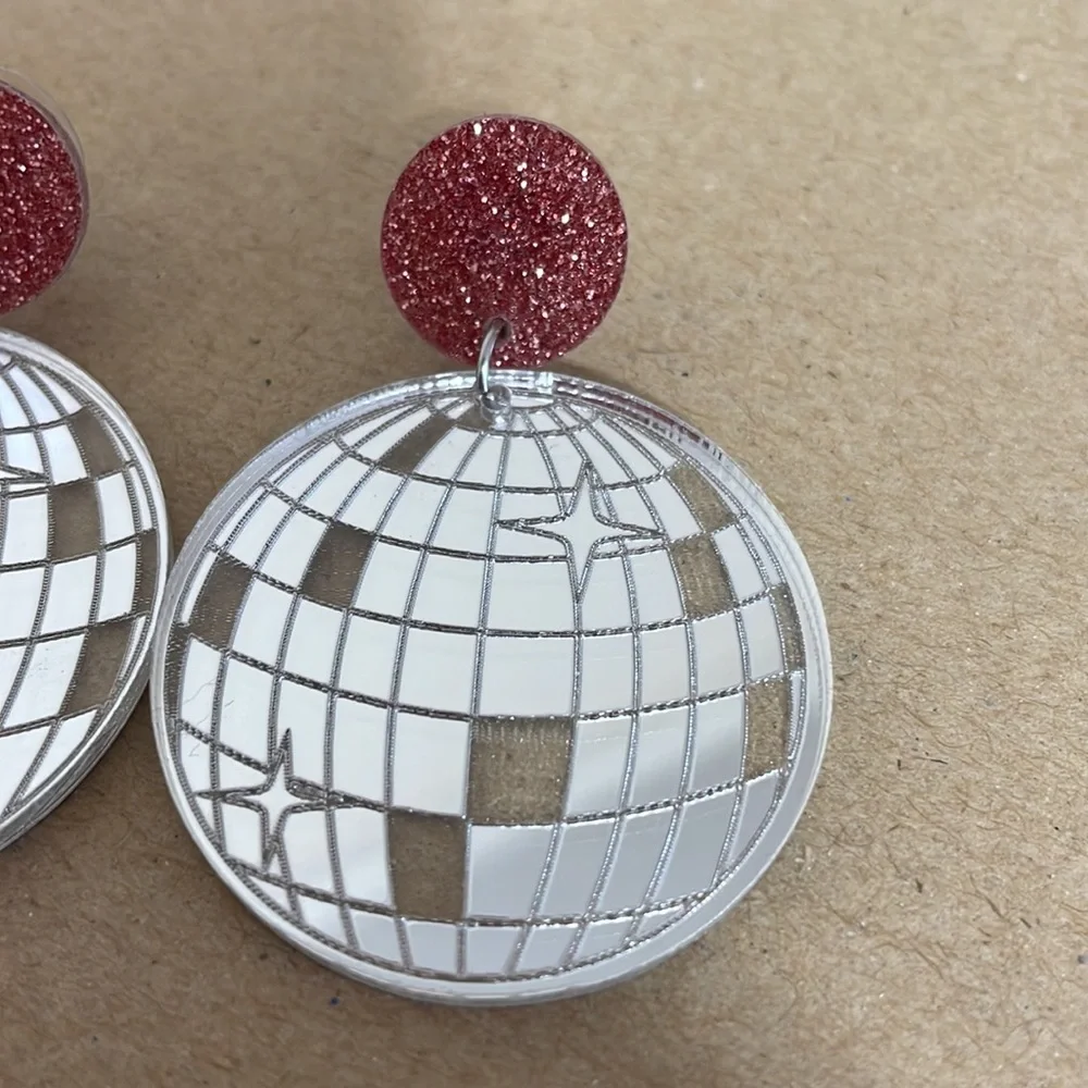 🎉💕Jazzy Acrylic Disco Ball Earrings - Picture 2 of 3